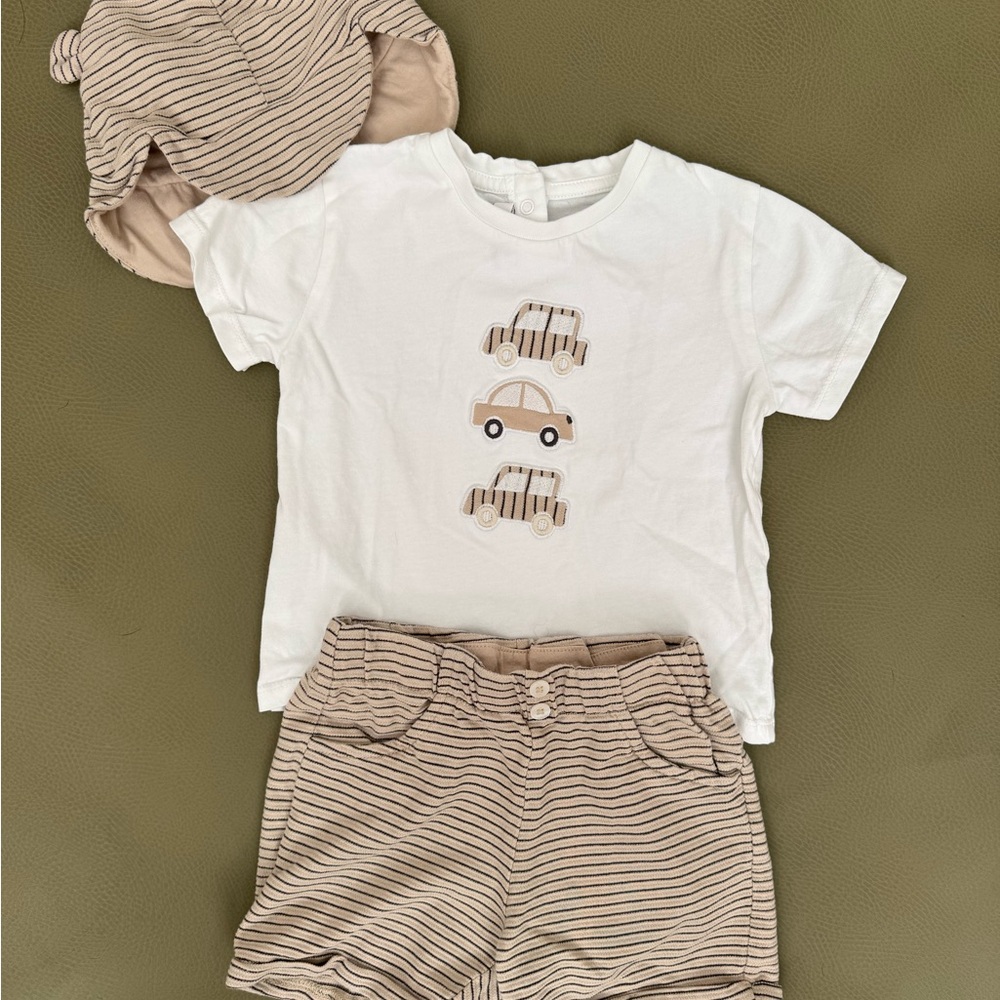 Mayoral car t shirt and strip shirt set